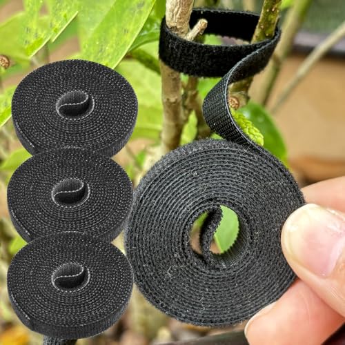 3Roll 200cm Nylon Plant Ties Self Adhesive Cable Twine Fastener Tape (Black) - color: Black