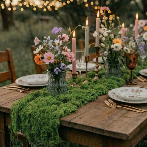 2 Pcs Fake Moss Table Runner Halloween Enchanted Forest Decor - color: Green, size: 47 x 12 Inch