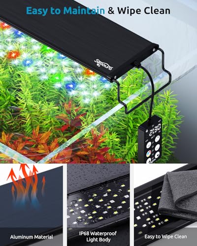 SEAOURA LED Aquarium Light with 24/7 Timer for 18-24in Fish Tank | high PAR LEDs for plant growth, 3 timers + memory, 20 dimming, 15min fade, adjustable brackets, slim aluminum - size: For 18-24in Tank