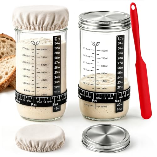 ComSaf Sourdough Starter Jars, 2 Pack Wide Mouth Glass Jars 34oz (1L) - size: 34oz Sourdough Starter Jars 2PCS