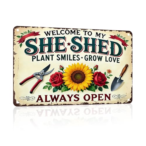 PEACHGARDEN Garden Decor She Shed Wall Art Decor Welcome To My She Shed Garden Metal Sign for Greenhouse Plantroom Yard Patio 12x16 inch - color: Garden Decor 6, size: 30X40cm(12*16in)