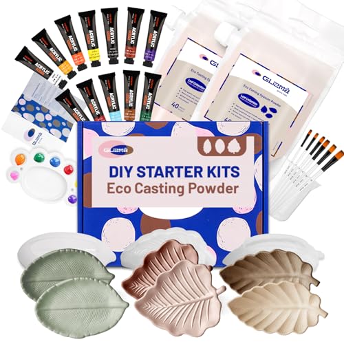 Glizma Complete Gypsum Casting Powder Kit 2 Sets 6 Leaf Trays, Home Decor DIY Beginners Crafts Kits Adults Women, Water Activated, Fast Curing, Date Night Painting Kit(Acrylic Paint Inclueded) - size: Leaf-A