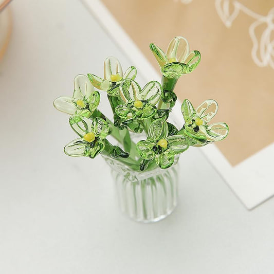 8PCS Cute Mini Glass Flowers and Vase Decoration Hand-Blown Glass Daisy Flower Bouquet Mini Vase Set for Home Party DIY Crafts Wedding Mother’s Day Birthday Gift (Green) - color: Green