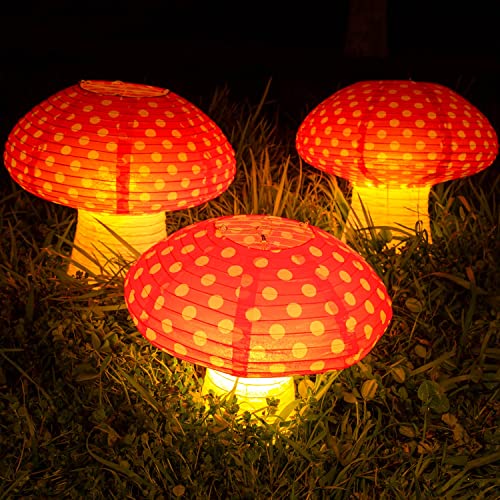 6Pcs Mushroom Lantern, 3D Mushroom Ornament Wonderland Theme Party Supplies for Nursery Garden Christmas Halloween Party Decoration 7.89 x 7.29inch(Orange-red) - size: 7.9