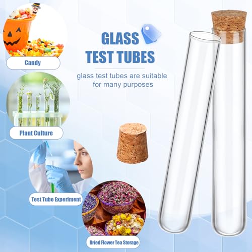 Thyle Glass Test Tubes with Cork Clear Stoppers Round Bottom Lab Test Alcohol Tampons Glass Tubes Container Vials for Plants Scientific Experiments Candy Storage Party Favors (50pcs,15 * 100mm/13ml) - size: 15*100mm/13ml