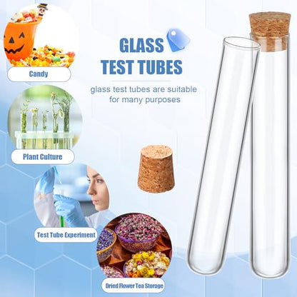 Thyle Glass Test Tubes with Cork Clear Stoppers Round Bottom Lab Test Alcohol Tampons Glass Tubes Container Vials for Plants Scientific Experiments Candy Storage Party Favors (50pcs,15 * 100mm/13ml) - size: 15*100mm/13ml