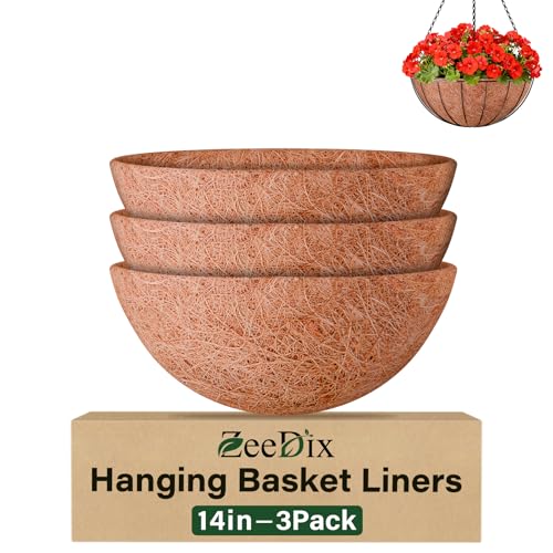 ZeeDix 3 Pack 14 Inch Coconut Liners for Planters, Round Hanging Basket Liners Natural Coco Coir Replacement Liner for Flowers Vegetables Patio Porch Garden Decor - size: 14inch