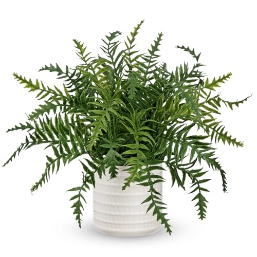Hollyone 13" Fake Ferns Faux Boston Fern in Pot Artificial Ferns for Outdoors Indoor Small Fern Faux Potted Plant Greenery Bush for Door Patio Garden Farmhouse Windowsill Office Living Room Home Decor - color: Small #3