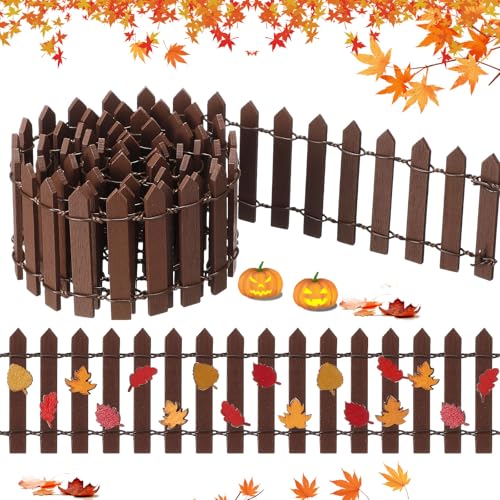 Thyle Thanksgiving Table Decor Wood Fence 100 Leaves Glue Included,Brown | 35 Inch Brown Wood Picket Fence, Fairy Garden Miniature Scene, Maple Oak Leaf Shapes, Fall Classroom Activity Craft Supply