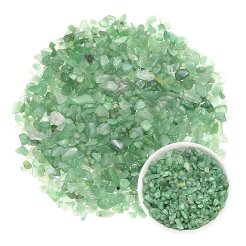 M METERXITY 1.1lb/500g Assorted Tumbled Chips Stone, 5-7 mm Crushed Crystal Quartz Pieces for Vases Filler/Aquarium/Succulent Plants Decor, Irregular Shaped Stones [Green] - color: Green