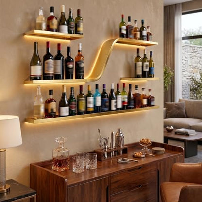 47in Wall Mounted Wine Rack with LED Lights (Gold,120cm) - color: Gold, size: 47in