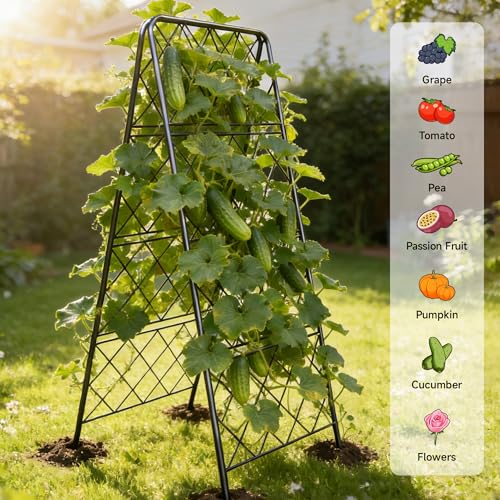 50"x17" Heavy Duty Metal Garden Trellis - Rust-Proof A-Frame Cucumber Trellis with High-Density Rhombus SteelGrats for Climbing Plants, Tomatoes & Raised Beds, Outdoor Use (2 Pack) - color: 2pack