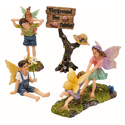 PRETMANNS Fairies for Fairy Garden - 4 Piece Outdoor Figurine Set | Hand-painted resin; detailed miniature village ornaments; suits tabletop, shelf, and indoor display