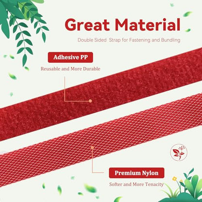 50FT Nylon Garden Tie Plant Tape Supports for Climbing Plants Red | Cut Design, Reusable Sturdy Adjustable Garden Tape for Plants, Flowers, Vines and Tree Holiday - color: Red