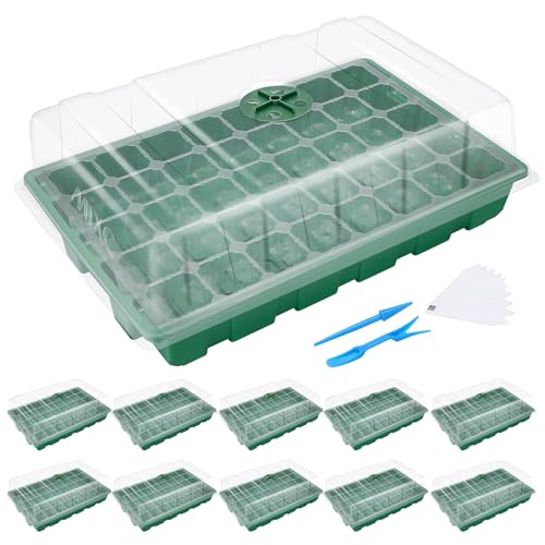 MIXC 10Pack Seed Starter Tray, 400Cell Mini Propagator Greenhouse Grow Kit | Reusable Plant Germination Tray with Drainage Hole/Humidity Vent Dome, Green Seedling Tray for Indoor Outdoor Planting Seed - color: Green, size: 40-Cell 10-Pack