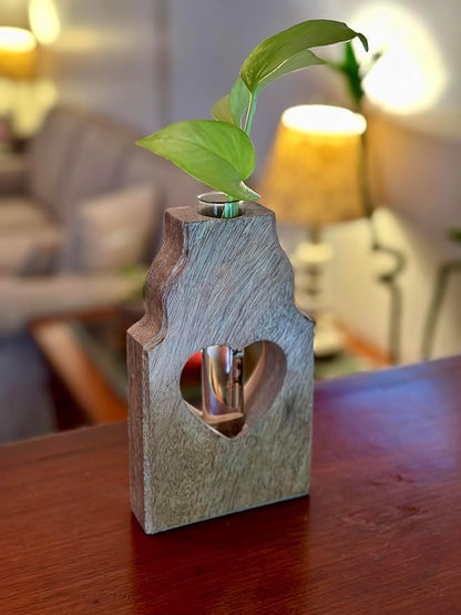 Wooden Plant Propagation Station Stand with Single Glass Test Tube Indoor Desktop Terrarium for Hydroponics Water Plant Cutting Flower Vase Planter Home Office Garden Decor Plant Lover Gifts (Brown)