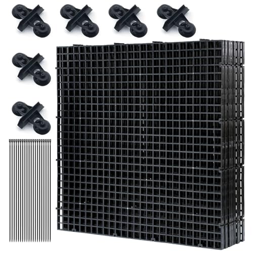 LINLAN Aquarium Fish Tank Dividers Set, 8 Pcs 30X30 cm Aquarium Grid Plastic with 10 Pcs Sucker Clips and 20 Pcs Cable Ties, Egg Crate for Fish Isolation (Black) - size: L Black