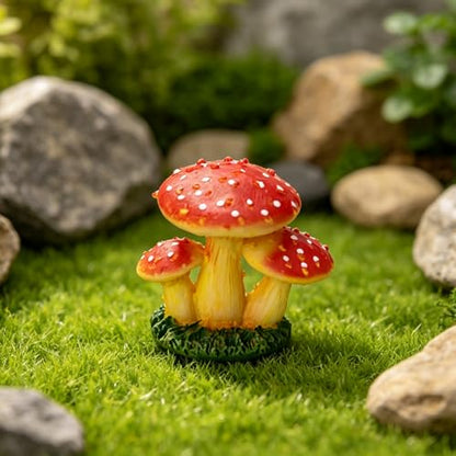 3PCS Mini Resin Mushroom Figurines, Garden Cute Micro Decoration Statues Figurines for Plant Pots Bonsai Landscape DIY Crafts