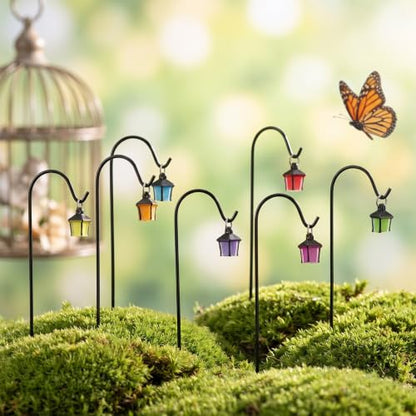7PCS Miniature Garden Stakes, Dollhouse Lantern Garden Stake | Miniature Street Light Decorative Potted Plant Stake, Garden Fairy Lantern for Pot Micro Landscape Indoor Outdoor Plant Decor