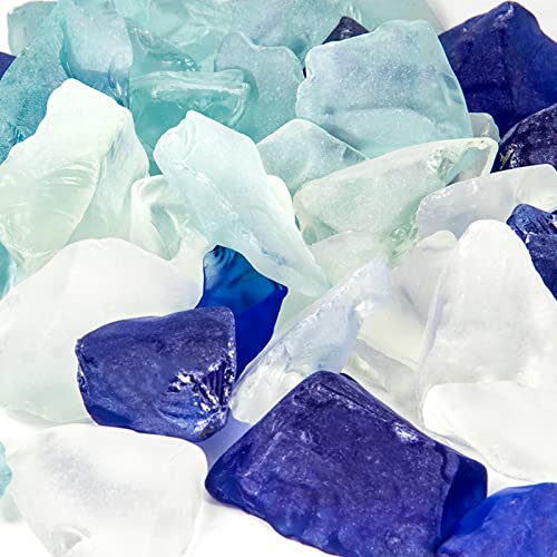 5LB Frosted Sea Glass Vase fillers Crushed Glass, Sea Glass Decor Ideal for Christmas DIY Craft, Aquarium Gravels, Home Decor Crushed Sea Glass Pieces for Beach Wedding, 0.7-3 Inch Mixed Blue - color: Blue mixed