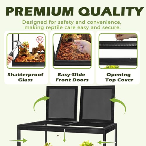 PROLEE 31 Gallon Bearded Dragon Tank, 24 x 16 x 16 Inch Tempered Glass Reptile Enclosure with Metal Mesh Top, Lockable Sliding Front Doors, Large Lizard and Snake Terrarium, Black - color: Black, size: 31 Gallon (24x15.5x15.5 Inch)