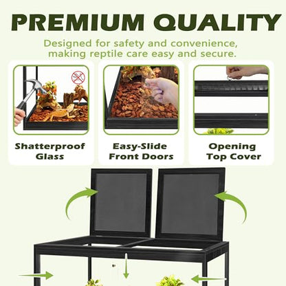 PROLEE 31 Gallon Bearded Dragon Tank, 24 x 16 x 16 Inch Tempered Glass Reptile Enclosure with Metal Mesh Top, Lockable Sliding Front Doors, Large Lizard and Snake Terrarium, Black - color: Black, size: 31 Gallon (24x15.5x15.5 Inch)
