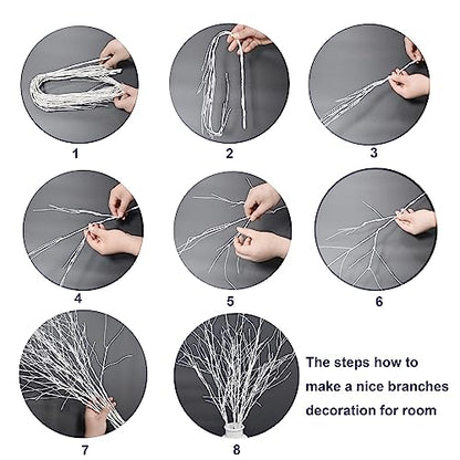 10PCS Artificial White Birch Branches，Bendable Winter Twigs Stems