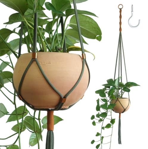 Macrame Plant Hanger Polyester Rope 42 Inch Outdoor Indoor Adjustable Hanging Planter for up to 10 Inch Plant Pot Modern Boho Home Decor (1, Forest Green/Burnt Orange) - color: Forest Green/ Burnt Orange