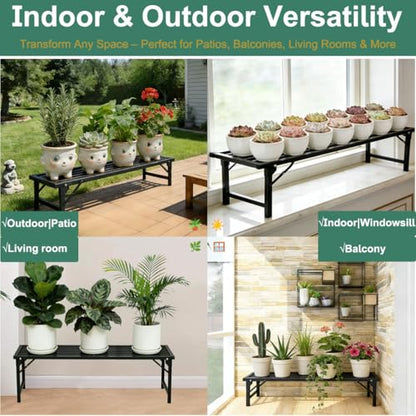 Foldable Single Tier Plant Stand, Heavy Duty Iron Plant Shelf，Anti-Rust Waterproof Flower Pot Stand, Tool-Free Quick Fold, Modern Plant Display for Indoor Outdoor Patio Balcony Garden Livingroom Windowsill ,Plant Lovers, Display Stand （L33" x H7.8" x W9.7