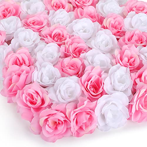 Yinsun 50pcs Mini Roses, 2.36" Silk Artificial Flower Heads, Pink and White - color: Pink and White, size: 2.36 Inch