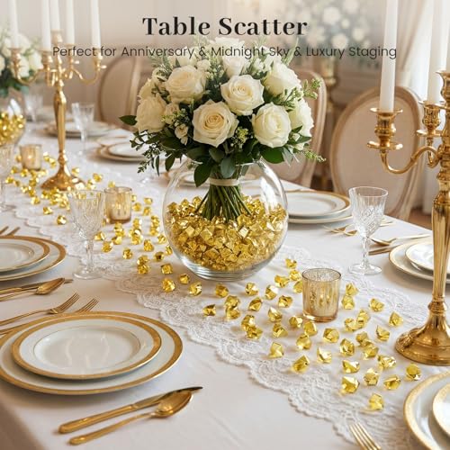 DOMESTAR 150 PCS Gold Acrylic Ice Rocks, Faux Nuggets Gems Vase Fillers | Pot of Gold, Pirate Jewelry Party Decorations, Birthday DIY Crafts & Table Scatter - color: Gold