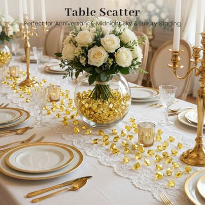 DOMESTAR 150 PCS Gold Acrylic Ice Rocks, Faux Nuggets Gems Vase Fillers | Pot of Gold, Pirate Jewelry Party Decorations, Birthday DIY Crafts & Table Scatter - color: Gold