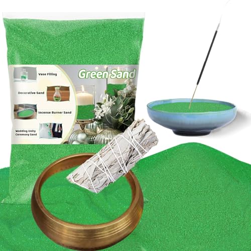 RAINFLOW 15oz Fine Green Sand - Quartz Sand for Crafts & Decor | Decorative Sand for Aquarium Tank, Wedding Unity Ceremony, Zen Garden, Vase Filler & Incense Burner & Substrate - color: Green, size: 15 OZ