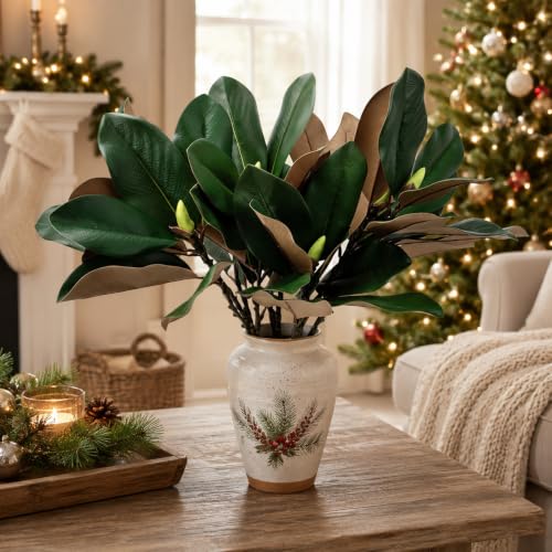 4 Pcs Magnolia Artificial Leaves Branches 25.6 Inch 3D Real Touch Faux Magnolia Stems Fake Magnolia Twigs for Indoor Outdoor Vase Filling Home Wedding Floral Arrangement Decoration - color: (G) 4 Pcs 25.6 Inch Green