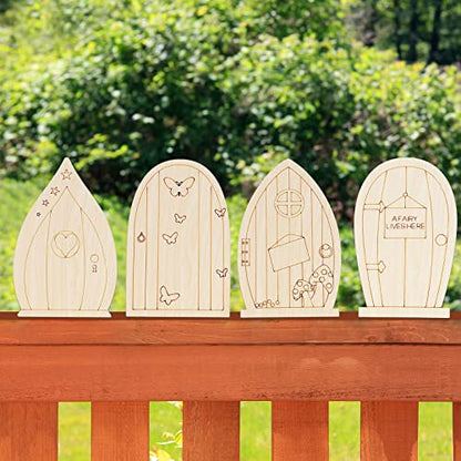 Yulejo 48 Pcs Fairy Door Wooden Garden Doors Craft Mini Window Fairy House DIY Kit Unfinished Miniature Door Unpainted Fairy Window Accessories for Wall Home Party Decoration (Delicate Style)