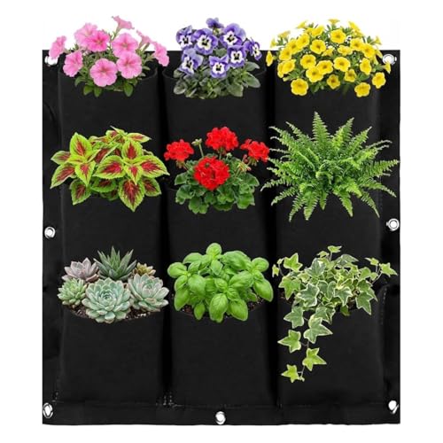 WFIST Vertical Hanging Planter Bag, Breathable Felt Wall Garden Planter with Metal Grommets, Indoor/Outdoor Space-Saving Herb & Flower Growing Pouch (9-Pocket) - style: 9-Pocket