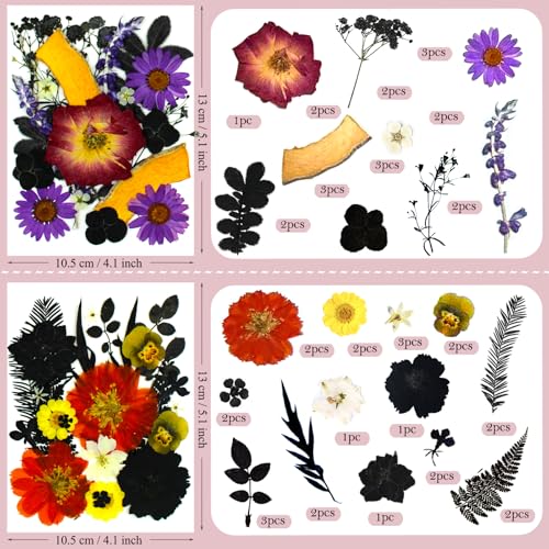 92 Pcs Dried Pressed Flowers Fruits for Resin Molds, Real Natural Bulk Dry Wildflowers Leaves Perfect for Epoxy, DIY Crafts, Nails, Soap Candles Jewelry Making, and Home Decor
