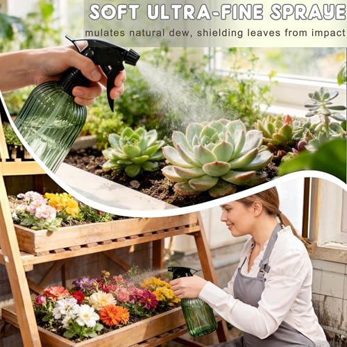 Green Glass Spray Bottle, Refillable Indoor Plant Mister,13.5oz Water Spray Bottle with Adjustable Nozzle,Plant Mister Spray Bottles for Indoor Plants, Cleaning, Hair Care, Pets Care(2pcs) - color: Green