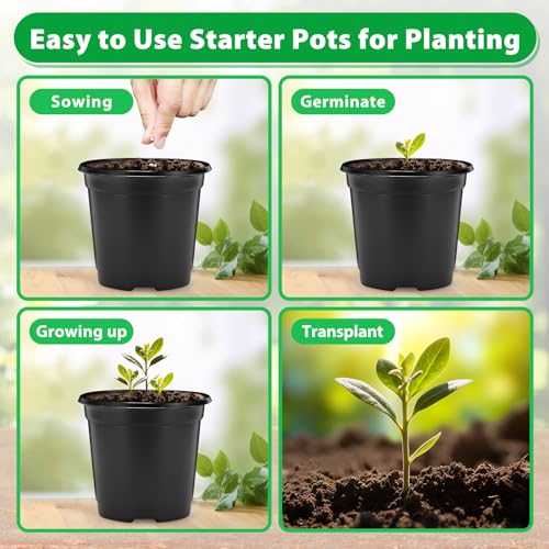 100 Pack Plant Nursery Pots 4 inch Plastic Plant Pots, Durable Reusable Seed Starting Pots for Succulents Plants Vegetables Fruits Seedlings Cuttings Transplanting with 100 Plant Labels (Black) - color: Black（100 Labels+100 Pots）