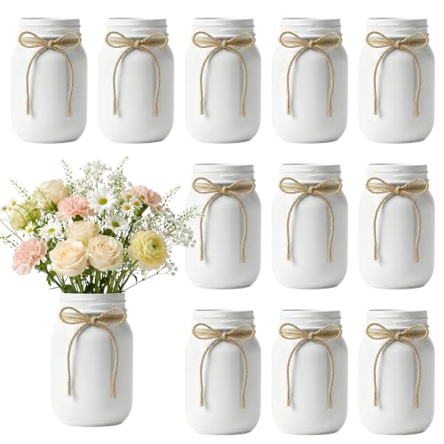 12 PCS 16oz Glass Mason Jars Flower Vases for Centerpieces, White - color: White