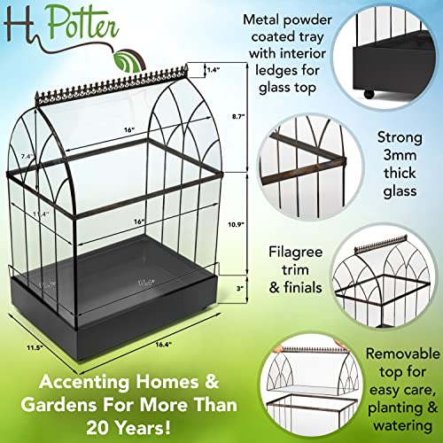 H Potter Extra Large Glass Terrarium Wardian Case, 22.6 Inch Tall | Curved Glass, Indoor Tabletop Planter, Metal Base, For Orchids Ferns and Tropical Plants