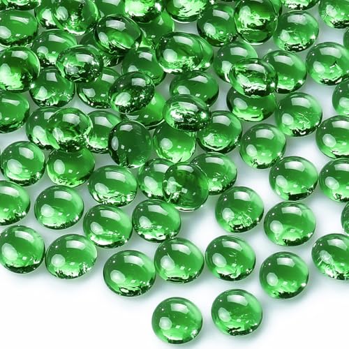 CYS EXCEL 5LBS Green Glass Gemstone Beads Vase Fillers Flat Marble Beads Multiple Color Choices Aquarium Decor Rocks Floral Stones Decorative Mosaic Glass Gem Pebbles - color: Green