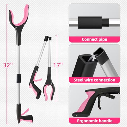 2Pcs 32" Foldable Grabber Reacher Tool for Seniors Pink - color: Pink