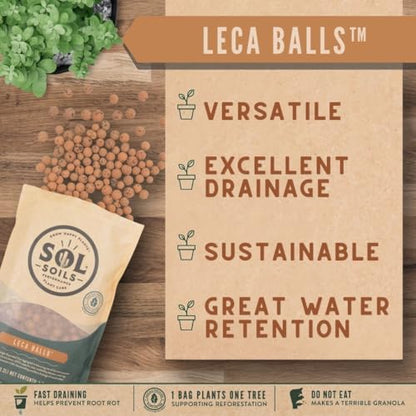 LECA Balls - Lightweight & 100% Natural Hydroponic Clay Pebbles for Plants - Soil Amendments to Improve Drainage, Aeration, and Support Healthy Root Growth - 2 Quarts