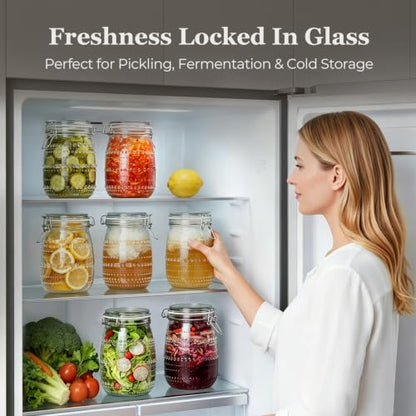 ComSaf Glass Pantry Jars with Airtight Lids 34 oz 6 Pack Wide Mouth Hobnail | Coffee beans sugar, Snacks pasta, Pickling fermenting, Pantry organization, Clear body, Countertop storage, Dry goods - size: 34 fl oz/6pcs