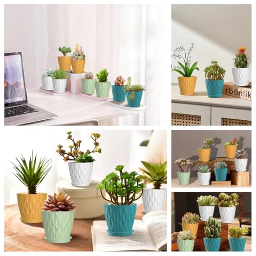 16 Pack 4 Inch Plastic Planter Pots with Tray, Heavy Duty Indoor Outdoor Planter Pots with 48 Drainage Holes for Herbs, Succulents, Seedlings, Flowers Durable and Lightweight Multicolour - color: Multicolour