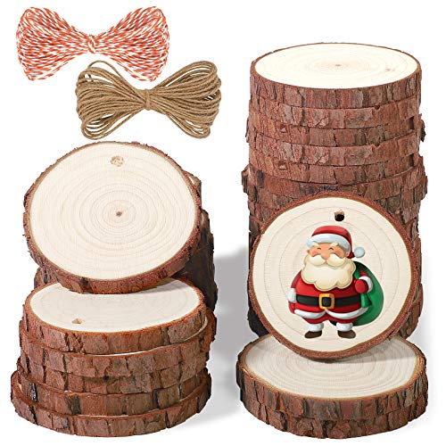 5ARTH Natural Wood Slices - 30 Pcs 2.4-2.8 inches Craft Unfinished Wood kit Predrilled with Hole Wooden Circles for Arts Wood Slices Christmas Ornaments DIY Crafts - size: 30pcs(2.4"-2.8")