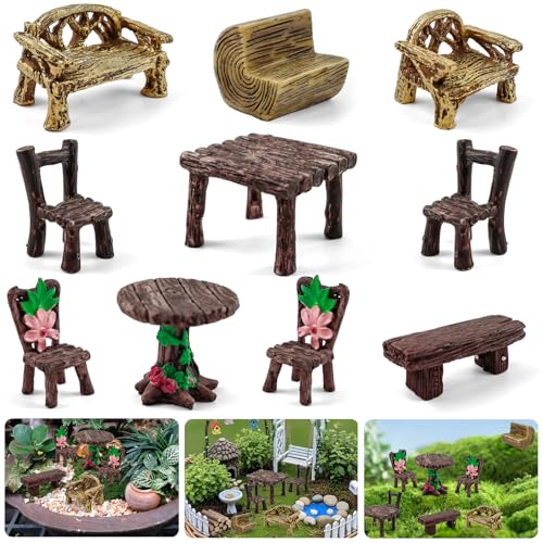 Morofme 10 Pcs Mini Garden Furniture Ornaments Miniature Table and Chairs Resin Bench Chair Kit Garden Furniture Accessories for Cake Topper Micro Landscape DIY Craft Succulent Flower Pot Decorations - color: Furniture