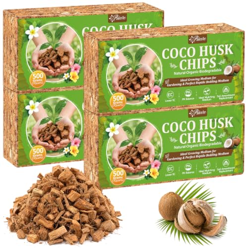 Riare Organic Coco Coir Chips for Plants Coconut Husk Substrate 4Pcs, 4.4lb - size: 4 Pack