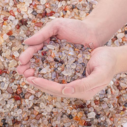 Crystal Chips Polished Crushed Quartz Vase Filler, 0.88 Lb Irregular Shaped Aquarium Gravel Rocks Carnelian Tumbled Gemstones Pebbles for Aquarium, Vase Fillers, Succulent Plants Decor - color: White Agate, size: 0.88 LB